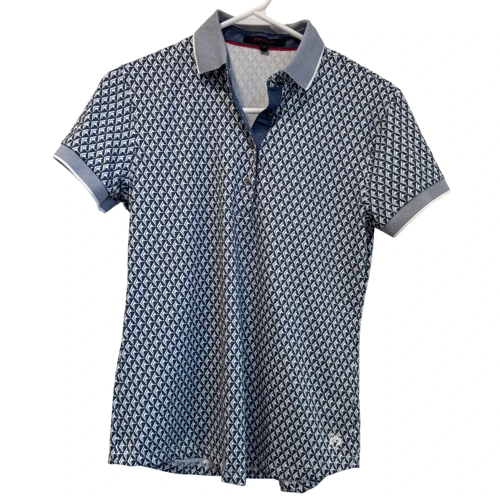GREYSON Women's Golf Polo Shirt Size S Blue Geometric Print Short Sleeve - Picture 1 of 9